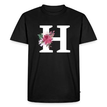 Lettre h floral - T-shirt Premium bio Homme - noir - Devant - Nico (187cm)