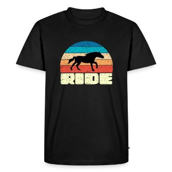 Vintage Sunset with Black Horse - Men's Premium Organic T-Shirt - black - Front - Nico (187cm)