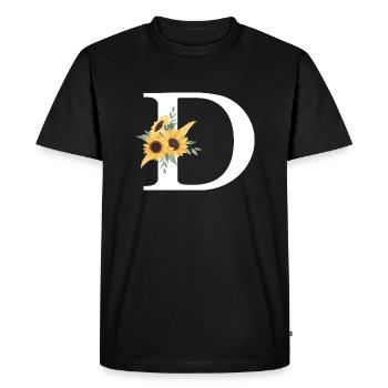 Lettre D floral tournesol - T-shirt Premium bio Homme - noir - Devant - Nico (187cm)