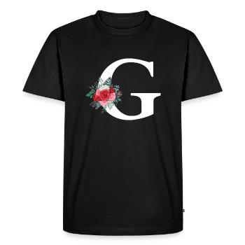Lettre g floral rouge - T-shirt Premium bio Homme - noir - Devant - Nico (187cm)
