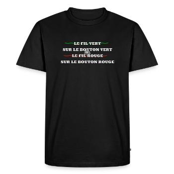 Le fil vert sur le bouton vert,le fil rou… - T-shirt Premium bio Homme - noir - Devant - Nico (187cm)