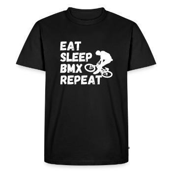 manger dormir bmx répéter - humour vélo - T-shirt Premium bio Homme - noir - Devant - Nico (187cm)