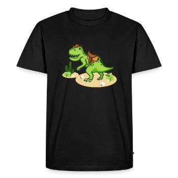 Cowboy T-Rex avec petit chapeau et selle - T-shirt Premium bio Homme - noir - Devant - Nico (187cm)