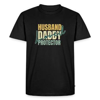 Fête des pères Mari Papa Protecteur Aimé - Papa - T-shirt Premium bio Homme - noir - Devant - Nico (187cm)
