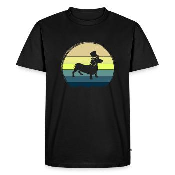 Soleil rétro avec teckel - T-shirt Premium bio Homme - noir - Devant - Nico (187cm)