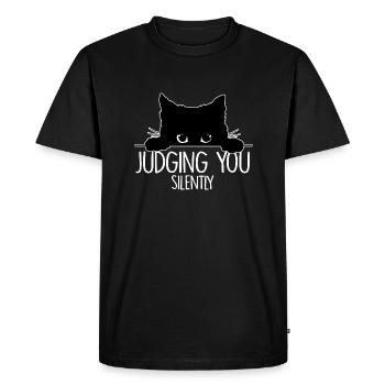 Funny Black Cat Judging You Silently Sarcastic Cat - Men's Premium Organic T-Shirt - black - Front - Nico (187cm)