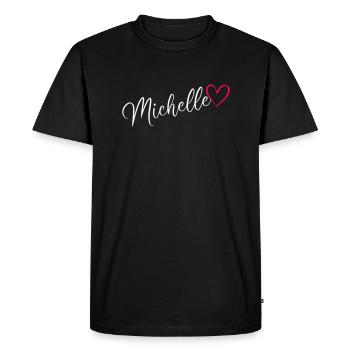 Michelle Nom de famille Prénom Coeur Rose - T-shirt Premium bio Homme - noir - Devant - Nico (187cm)