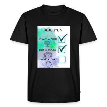 Un vrai Homme, un vrai homme, un arbre, une maison, un enfant, - T-shirt Premium bio Homme - noir - Devant - Nico (187cm)