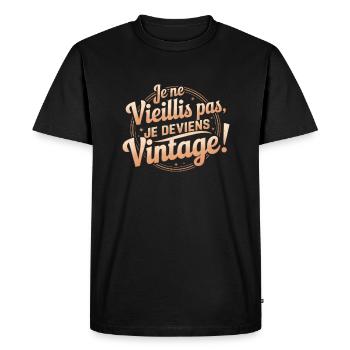 Je ne vieillis pas, je deviens vintage ! - T-shirt Premium bio Homme - noir - Devant - Nico (187cm)