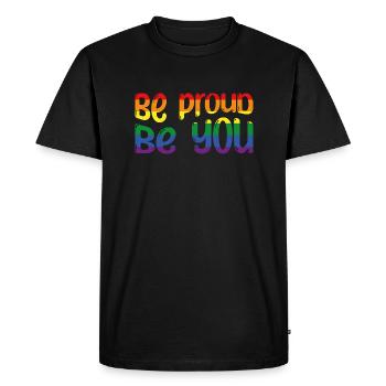 Be proud be you, saying in colorful font - Men's Premium Organic T-Shirt - black - Front - Nico (187cm)