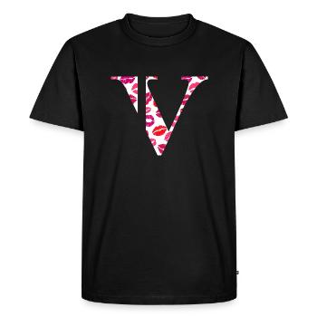 Lettre v bisous - T-shirt Premium bio Homme - noir - Devant - Nico (187cm)