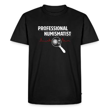 Expert in Coins: The Professional Numismatist - Men's Premium Organic T-Shirt - black - Front - Nico (187cm)