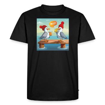 01 Deux mouettes d’Allemagne du Nord Sea Mass Beer Cheers - T-shirt Premium bio Homme - noir - Devant - Nico (187cm)