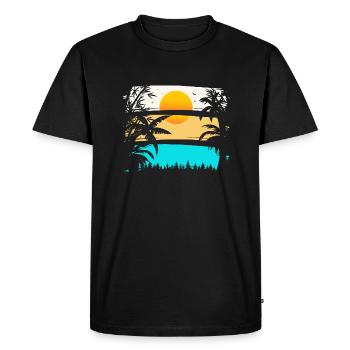 SUNDOWN - PALM TREES, SUN - Men's Premium Organic T-Shirt - black - Front - Nico (187cm)