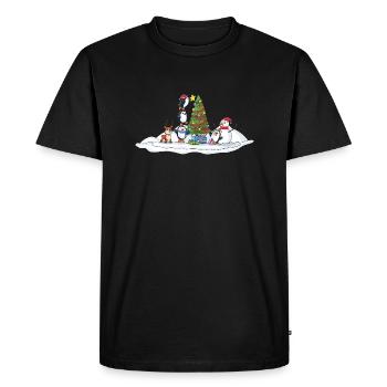 Penguins and friends decorating the Christmas tree - Men's Premium Organic T-Shirt - black - Front - Nico (187cm)
