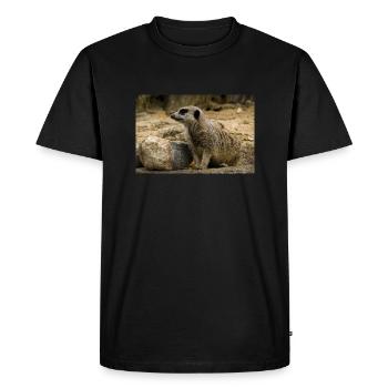 Suricate perché sur un rocher Photographie - T-shirt Premium bio Homme - noir - Devant - Nico (187cm)