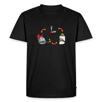 Ciseaux, Pierre, Jupe en papier, Papier, Ciseaux - T-shirt Premium bio Homme - noir - Devant - Nico (187cm)