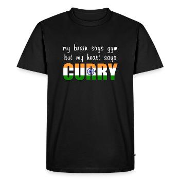 Mon cœur dit Curry - T-shirt Premium bio Homme - noir - Devant - Nico (187cm)