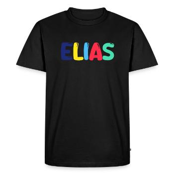 Name - Elias - Men's Premium Organic T-Shirt - black - Front - Nico (187cm)