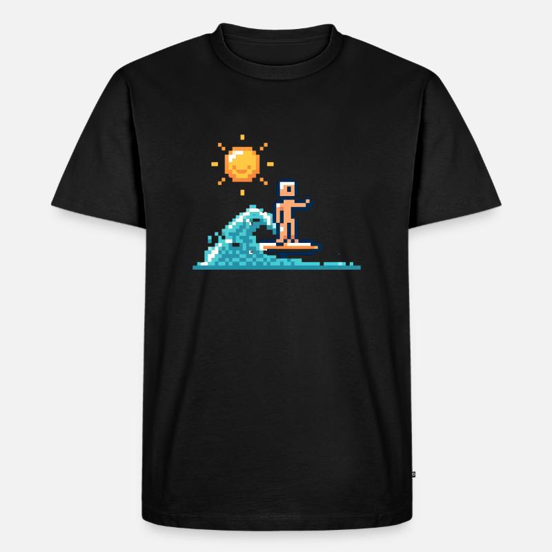 Pixel-Surfer - Männer Premium Bio T-Shirt - Schwarz