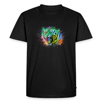 Animaux colorés arc-en-ciel tigre - T-shirt Premium bio Homme - noir - Devant - Nico (187cm)