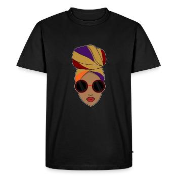 Style de coiffure femme afro noire - T-shirt Premium bio Homme - noir - Devant - Nico (187cm)
