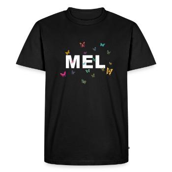 Mel - Beau nom avec papillons, fille - T-shirt Premium bio Homme - noir - Devant - Nico (187cm)