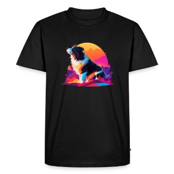 Playful Dog Against a Colorful Background - Men's Premium Organic T-Shirt - black - Front - Nico (187cm)