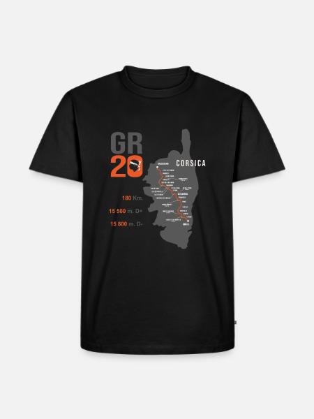 GR 20 Wanderkarte GR 20 Wandern Korsika - Männer Premium Bio T-Shirt - Schwarz