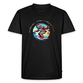 Slow Down Sloth Surf - Faultier Surf T-Shirt - Men's Premium Organic T-Shirt - black - Front - Nico (187cm)