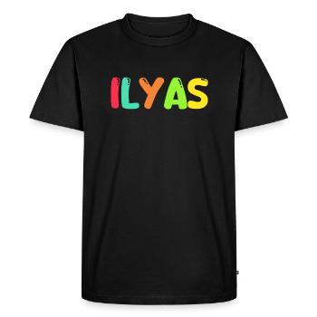 Nom - Ilyas - T-shirt Premium bio Homme - noir - Devant - Nico (187cm)