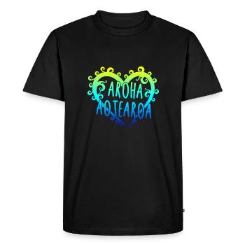 Maori Aroha Aotearoa Siver Remote Heart Gift Idea - Men's Premium Organic T-Shirt - black - Front - Nico (187cm)