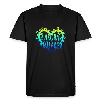 Idée de cadeau coeur maori Aroha Aotearoa Siver Fern - T-shirt Premium bio Homme - noir - Devant - Nico (187cm)
