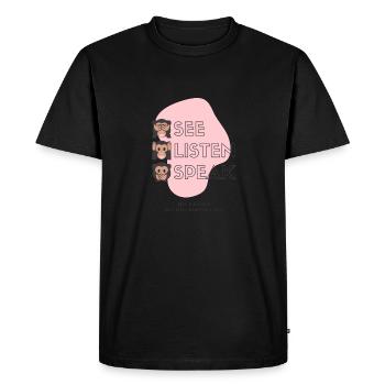 Voir écouter parler ne pas regarder ailleurs - T-shirt Premium bio Homme - noir - Devant - Nico (187cm)