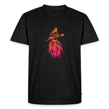 Fille polynésienne joue au tatouage tribal ukulélé - T-shirt Premium bio Homme - noir - Devant - Nico (187cm)