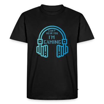 JE NE PEUX PAS VOUS ENTENDRE, JE JOUE - T-shirt Premium bio Homme - noir - Devant - Nico (187cm)