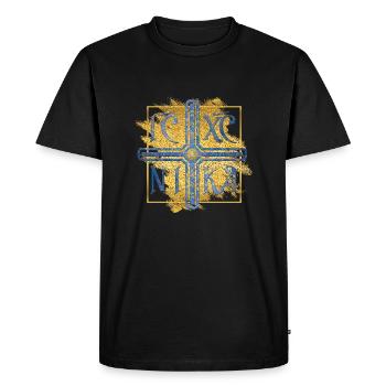 IC XC NIKA - Croix Bleu Or Ιηησούς Χριστός Νικά - T-shirt Premium bio Homme - noir - Devant - Nico (187cm)