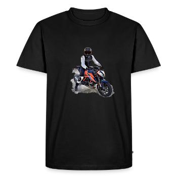 Poster Motorradfahrer - Männer Premium Bio T-Shirt - Schwarz - Vorne - Nico (187cm)