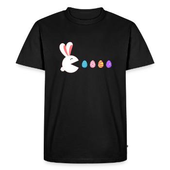 Joyeux lapin de Pâques gamer mangeant des œufs de Pâques - T-shirt Premium bio Homme - noir - Devant - Nico (187cm)