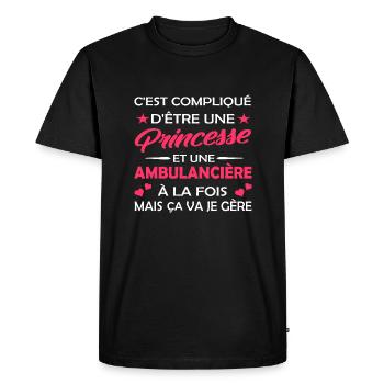 cadeau humour princesse et ambulancière - T-shirt Premium bio Homme - noir - Devant - Nico (187cm)