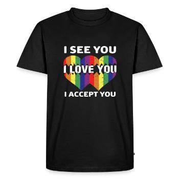 Je te vois je t’aime je t’accepte - T-shirt Premium bio Homme - noir - Devant - Nico (187cm)