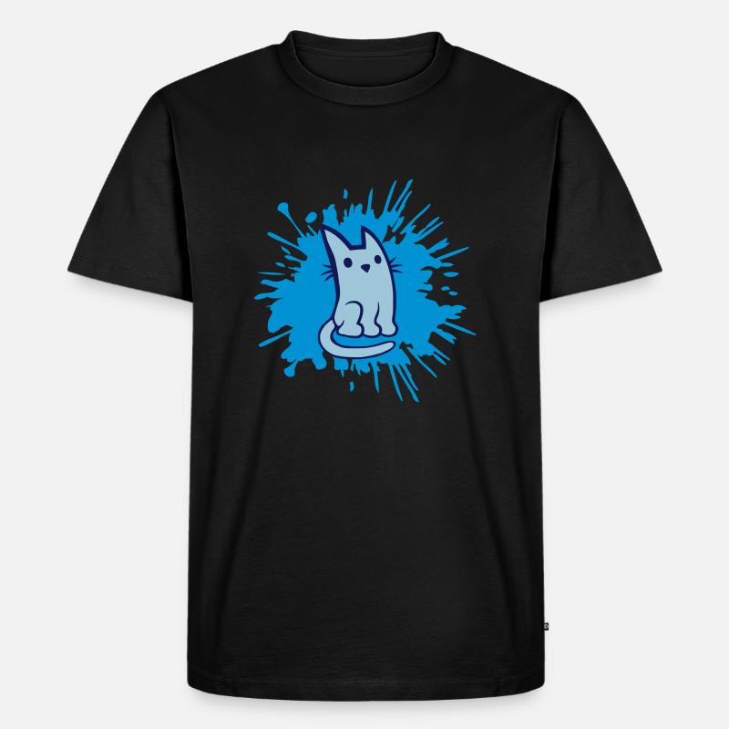 Farbklecks süße Katze Comic - Männer Premium Bio T-Shirt - Schwarz