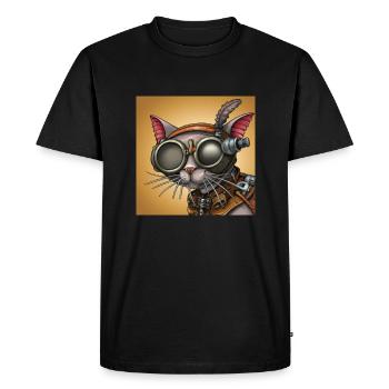 A walk through the robot mind: Steampunk Cat - Men's Premium Organic T-Shirt - black - Front - Nico (187cm)