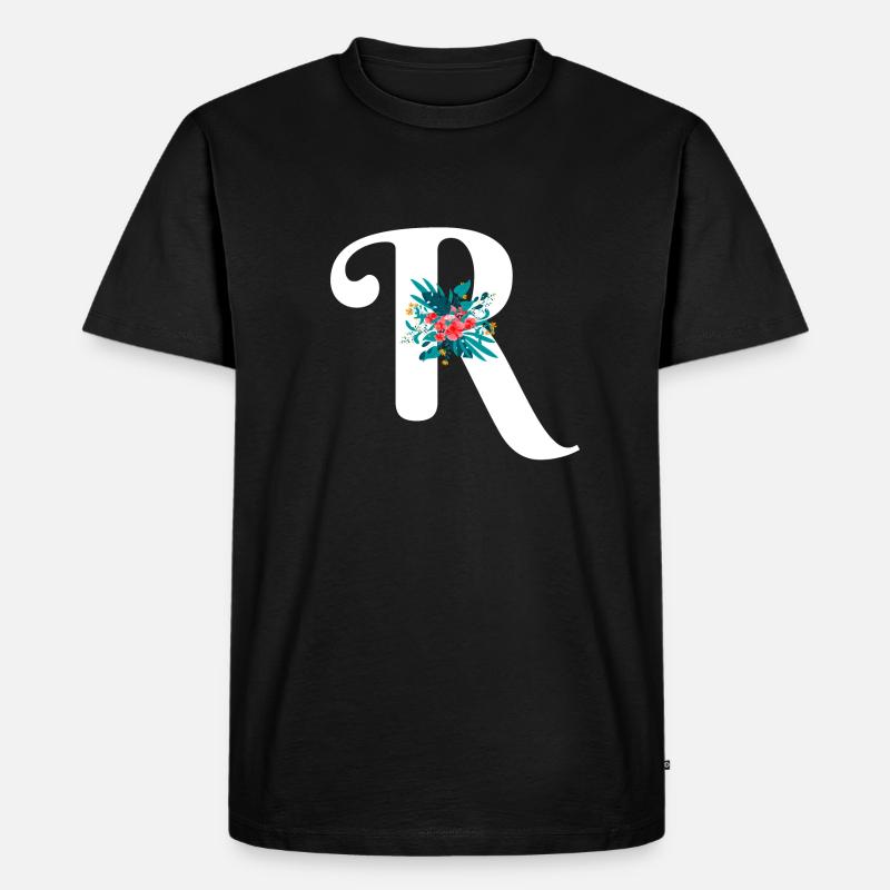 Buchstabe R geblümt - Männer Premium Bio T-Shirt - Schwarz