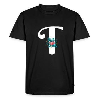 lettre T fleuris - T-shirt Premium bio Homme - noir - Devant - Nico (187cm)