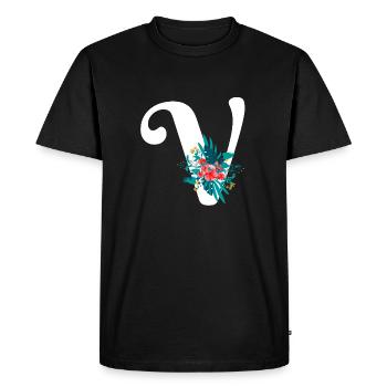 lettre V fleuris - T-shirt Premium bio Homme - noir - Devant - Nico (187cm)