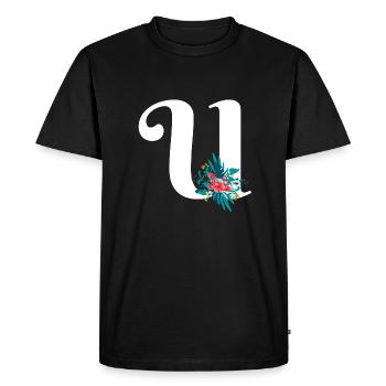 lettre U fleuris - T-shirt Premium bio Homme - noir - Devant - Nico (187cm)