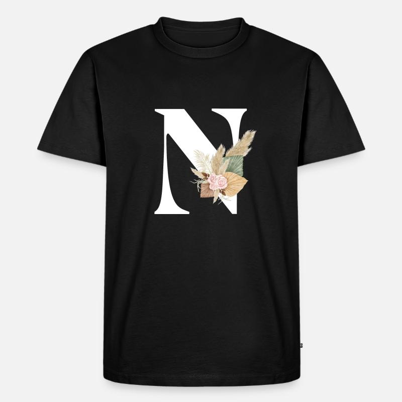 Buchstabe N Blumen - Männer Premium Bio T-Shirt - Schwarz