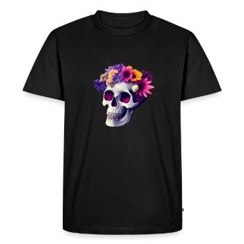 Crâne avec décoration florale - T-shirt Premium bio Homme - noir - Devant - Nico (187cm)