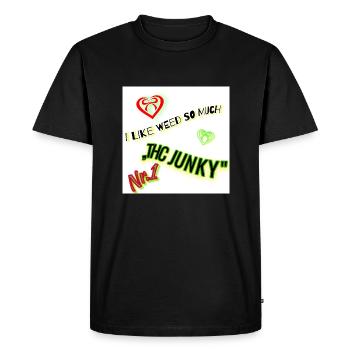 THC JUNKY - Men's Premium Organic T-Shirt - black - Front - Nico (187cm)